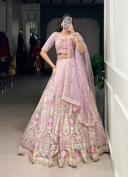 Lnb1453 Net With Sequins And Thread Embroidery Work Lehenga With Blouse Dupatta Bulk Orders In India